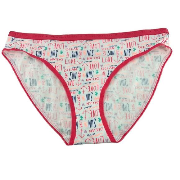 Victoria's Secret Colorful Script Print Cotton Hi Cut Leg Bikini Womens Size Lar - Picture 1 of 6